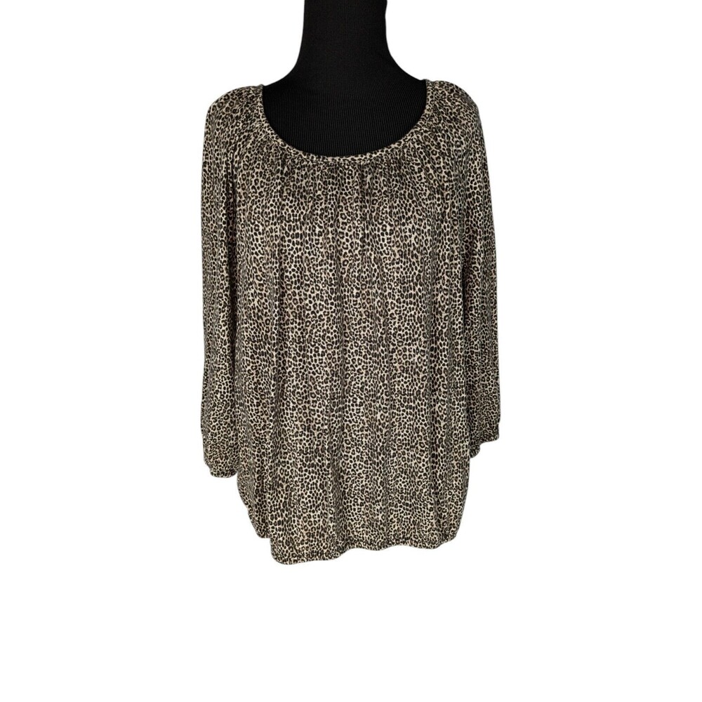 Michael Kors Blouse M Women's Beige Animal Print Long Sleeve Stretchy